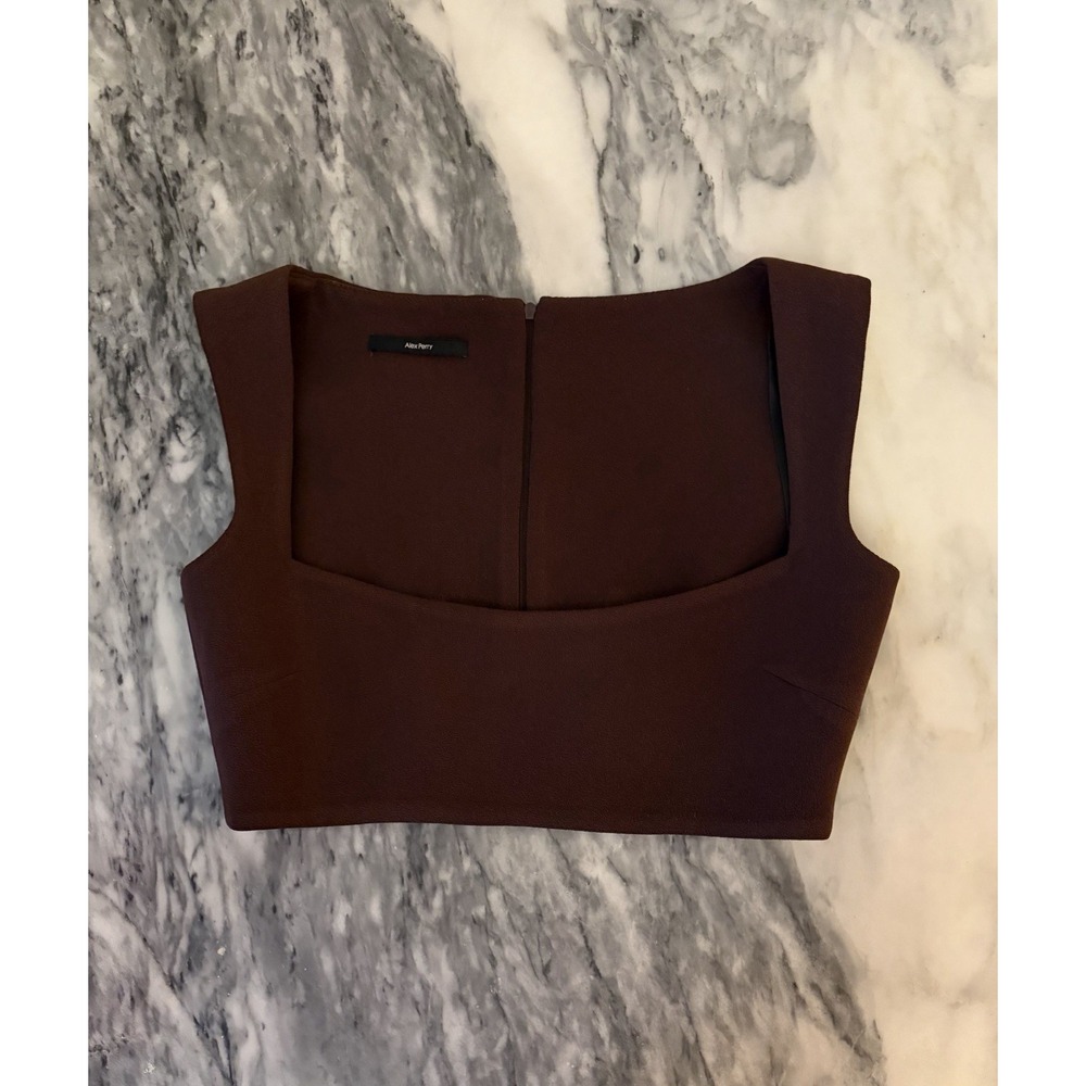 Alex Perry Rae Cropped Crepe Top Brown Size 8 - Picture 6 of 12